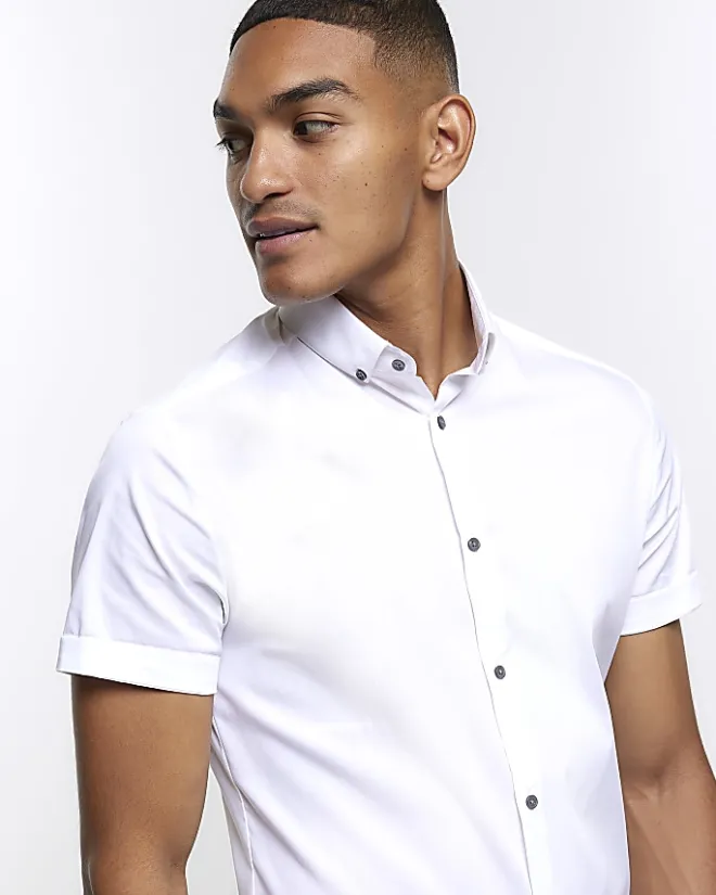 River Island muscle fit short sleeve shirt White Best
