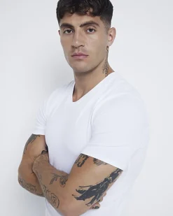 River Island muscle fit V neck t-shirt White Discount