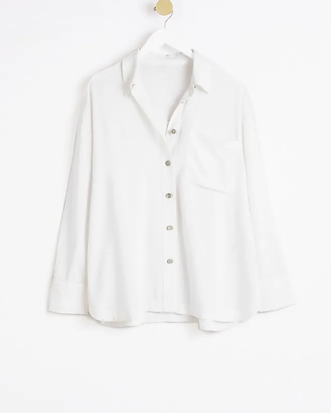 River Island oversized shirt with linen White Outlet