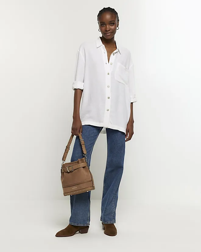 River Island oversized shirt with linen White Outlet