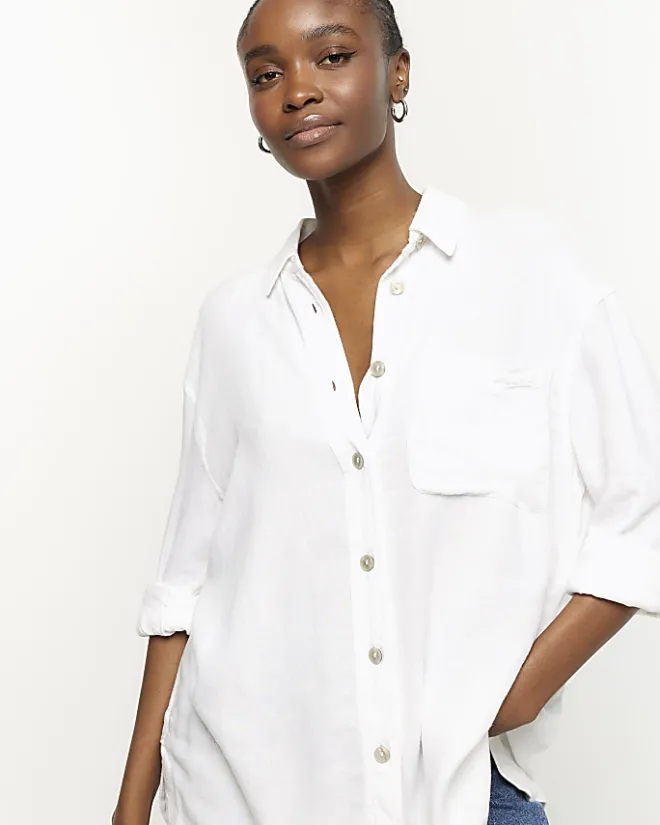River Island oversized shirt with linen White Outlet