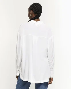 River Island oversized shirt with linen White Outlet