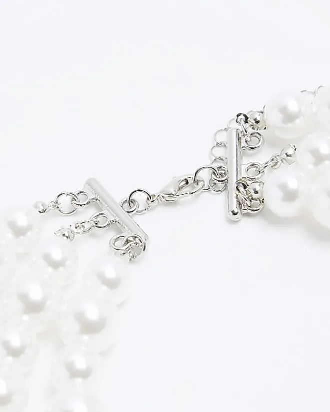 River Island Pearl Multirow Choker Necklace White Discount