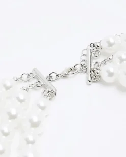 River Island Pearl Multirow Choker Necklace White Discount