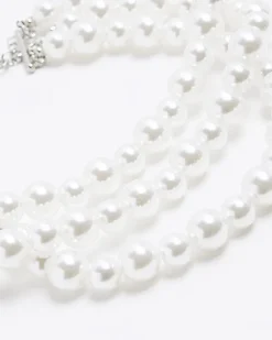 River Island Pearl Multirow Choker Necklace White Discount