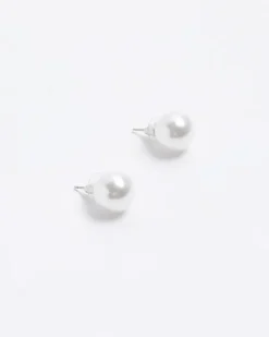 River Island Pearl Stud Earrings White Online