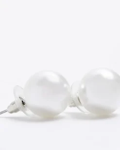 River Island Pearl Stud Earrings White Online