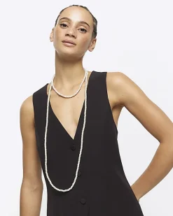 River Island Pearl Wrap Necklace White Discount