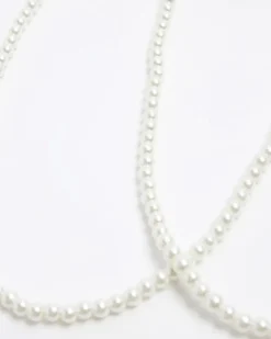 River Island Pearl Wrap Necklace White Discount