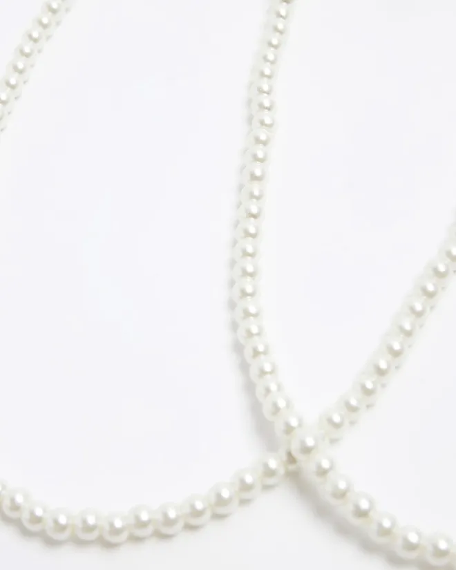 River Island Pearl Wrap Necklace White Discount