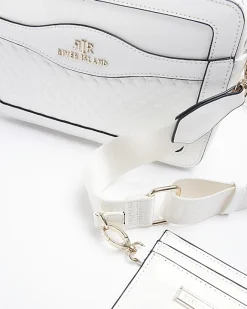 River Island quilted panel cross body bag White New