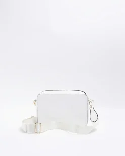 River Island quilted panel cross body bag White New