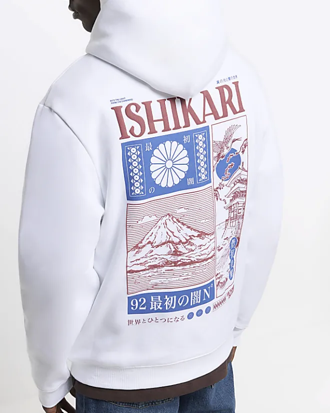 River Island regular fit graphic Japanese hoodie White Fashion