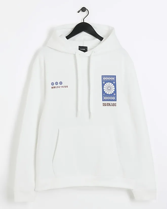 River Island regular fit graphic Japanese hoodie White Fashion