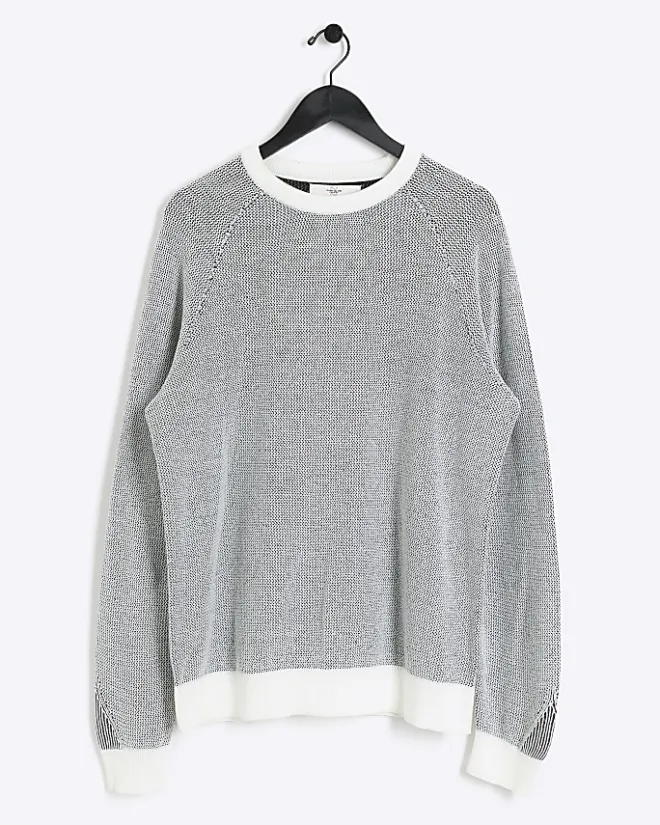 River Island regular fit knit textured jumper White Discount