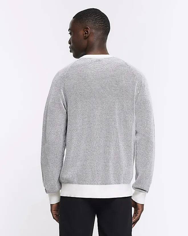 River Island regular fit knit textured jumper White Discount