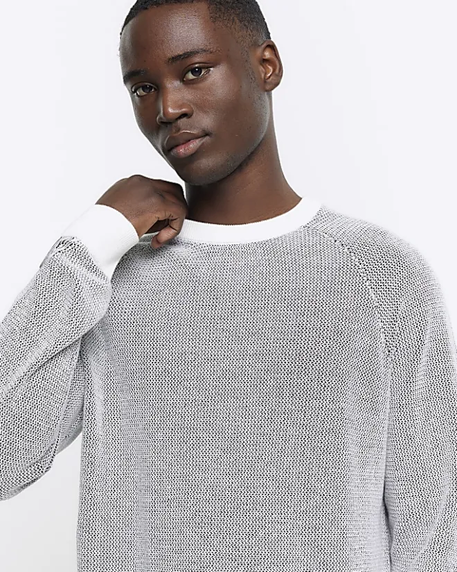 River Island regular fit knit textured jumper White Discount
