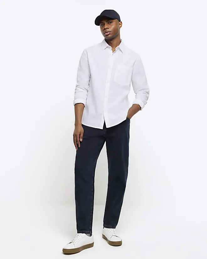 River Island regular fit linen blend shirt White Discount