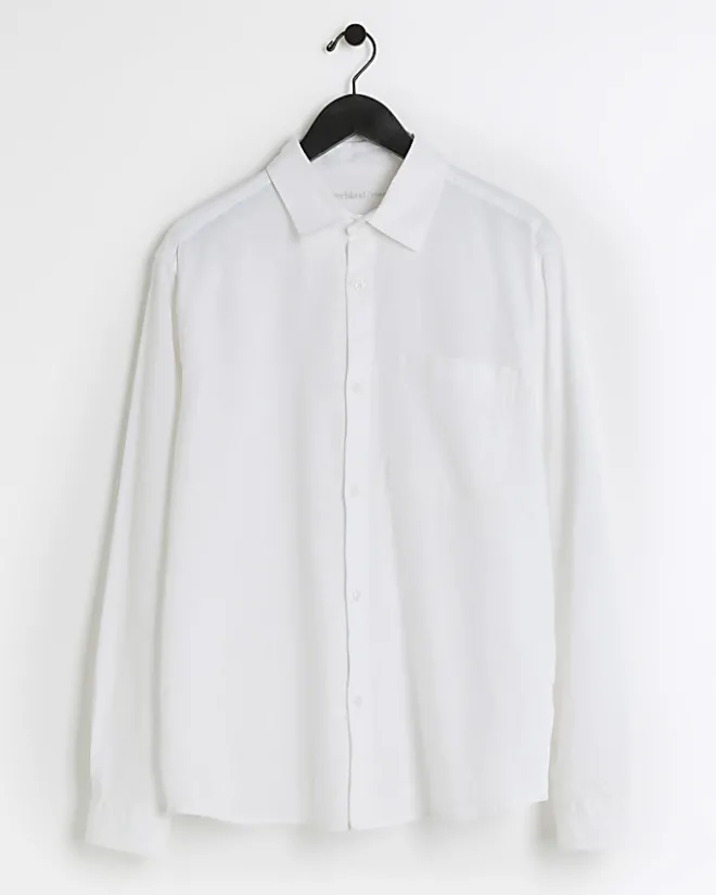 River Island regular fit linen blend shirt White Discount