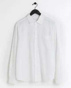 River Island regular fit linen blend shirt White Discount