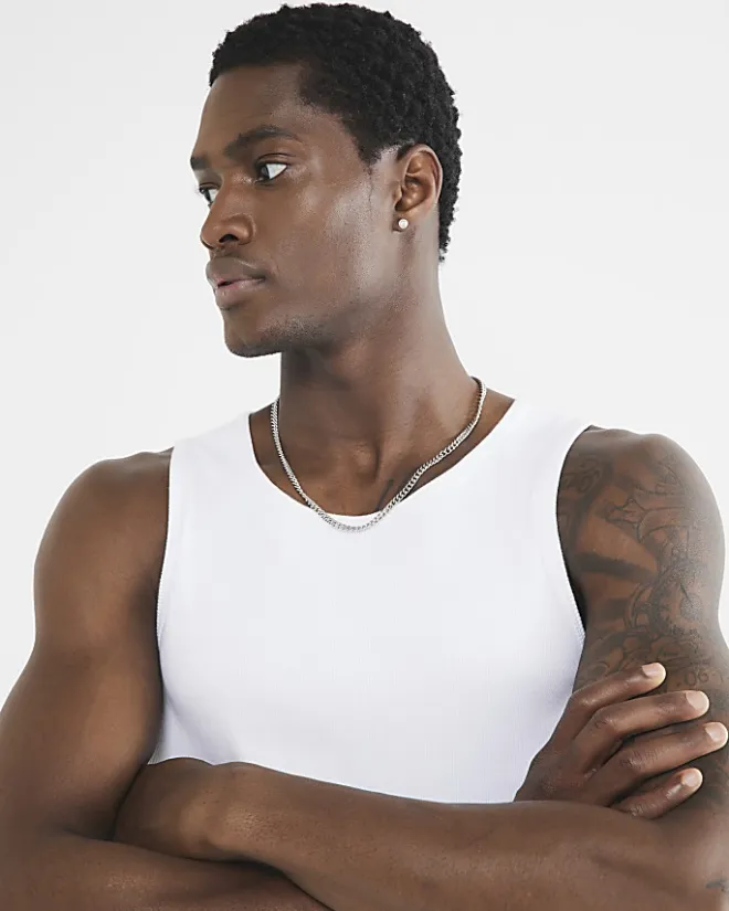 River Island regular fit rib vest White Fashion