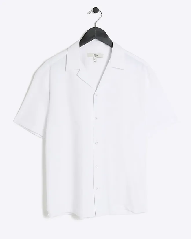 River Island Regular Fit Seersucker Revere Shirt White Best