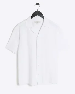 River Island Regular Fit Seersucker Revere Shirt White Best