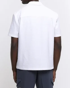 River Island Regular Fit Seersucker Revere Shirt White Best