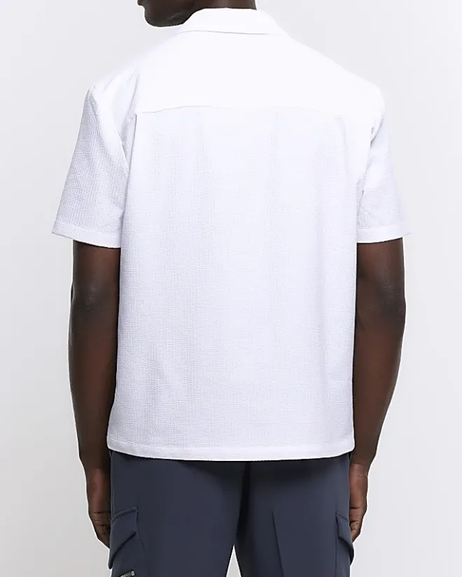 River Island Regular Fit Seersucker Revere Shirt White Best