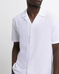 River Island Regular Fit Seersucker Revere Shirt White Best