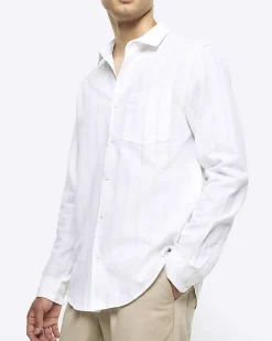 River Island regular fit striped linen blend shirt White Best