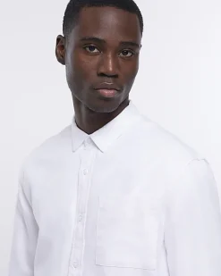 River Island regular fit twill lyocell shirt White Clearance