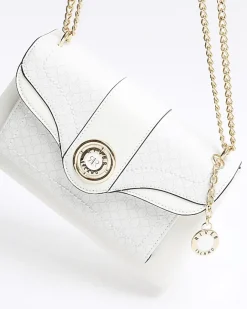 River Island RI monogram chain shoulder bag White Discount