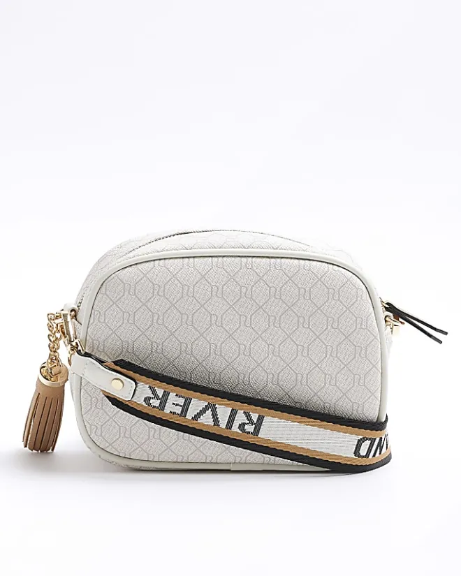 River Island RI monogram cross body camera bag White Discount
