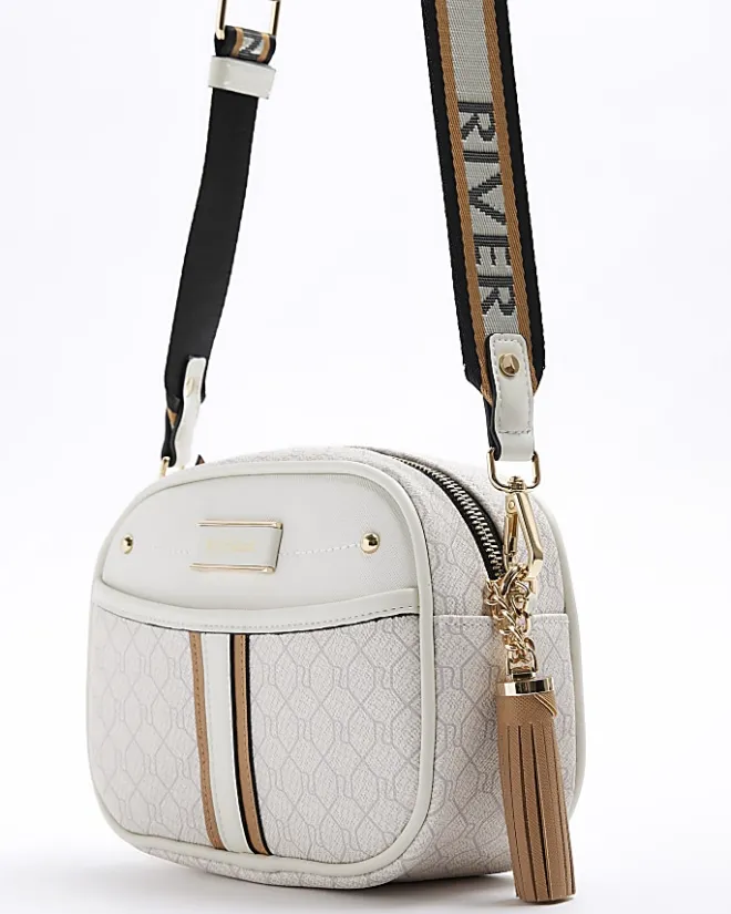 River Island RI monogram cross body camera bag White Discount