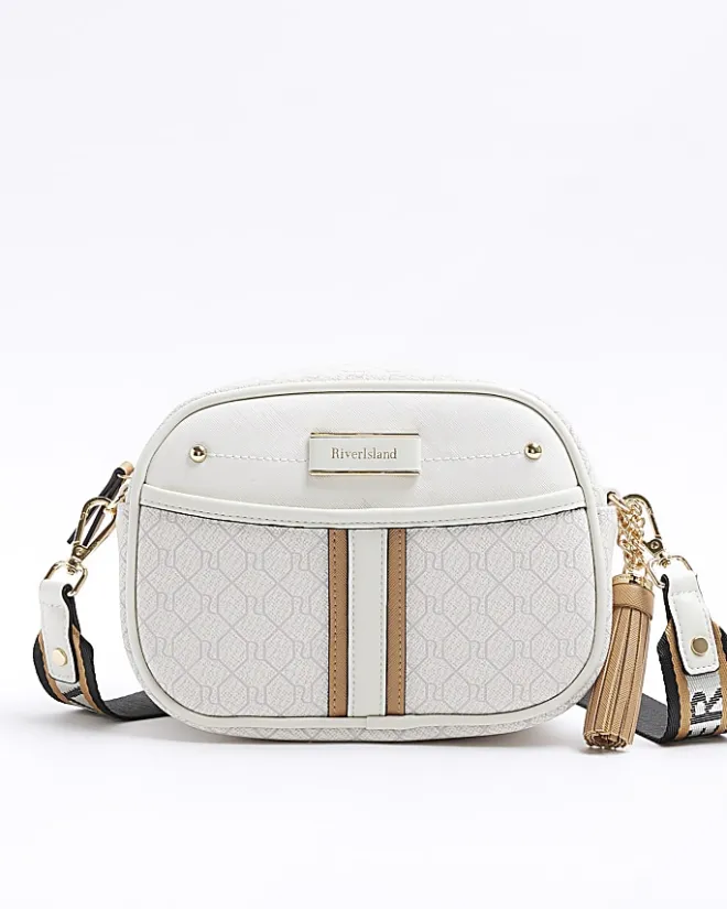 River Island RI monogram cross body camera bag White Discount