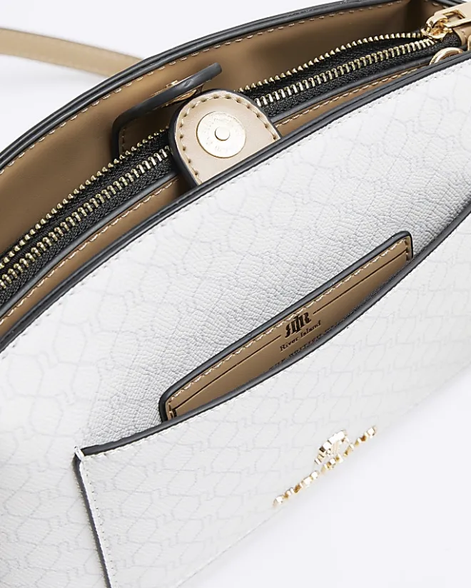 River Island RI monogram pocket cross body bag White Online