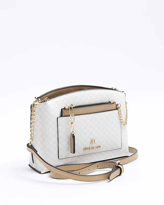 River Island RI monogram pocket cross body bag White Online