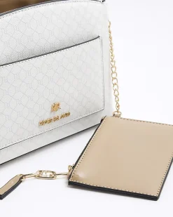 River Island RI monogram pocket cross body bag White Online