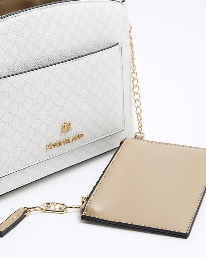 River Island RI monogram pocket cross body bag White Online