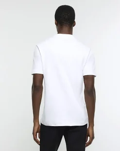 River Island RI Studio slim fit high neck t-shirt White Sale