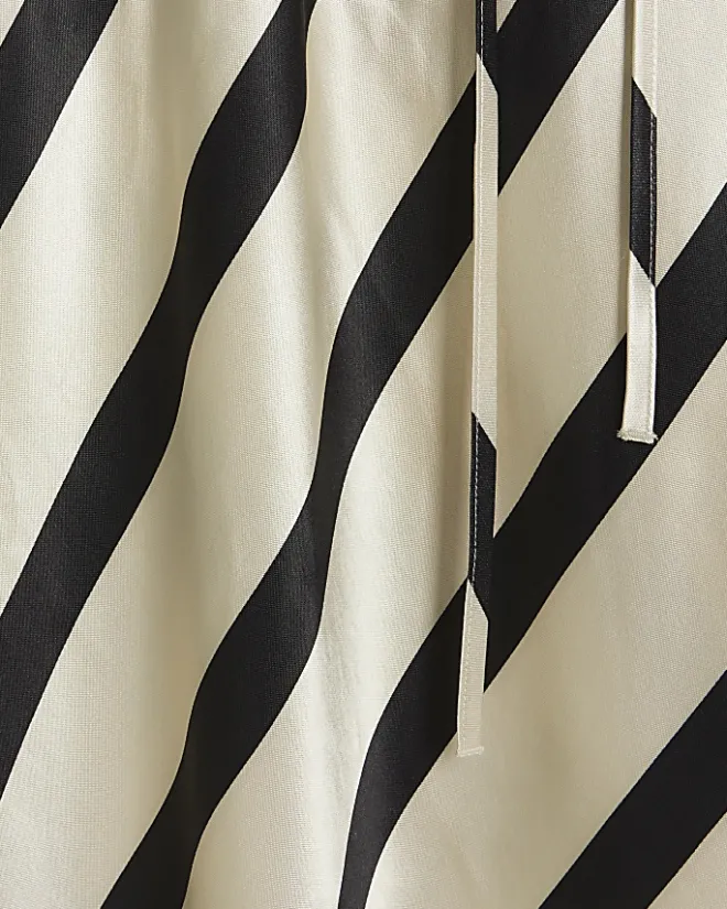River Island satin stripe belted slip midi dress White Sale