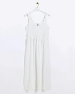 River Island scoop neck skater midi dress White Sale