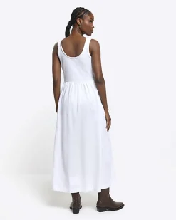 River Island scoop neck skater midi dress White Sale