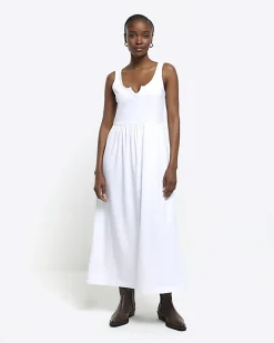 River Island scoop neck skater midi dress White Sale
