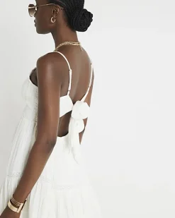 River Island shirred tiered beach mini dress White Discount