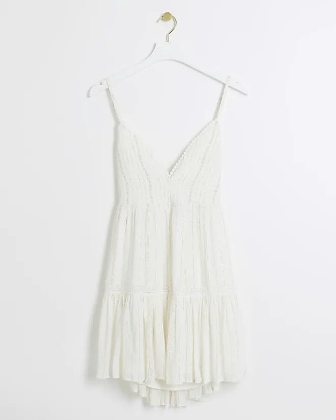 River Island shirred tiered beach mini dress White Discount