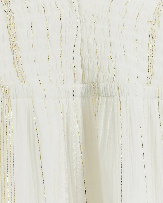 River Island shirred tiered beach mini dress White Discount