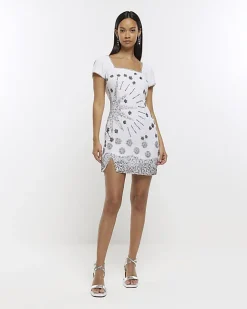 River Island silk sequin detail bodycon mini dress White Outlet