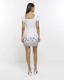 River Island silk sequin detail bodycon mini dress White Outlet
